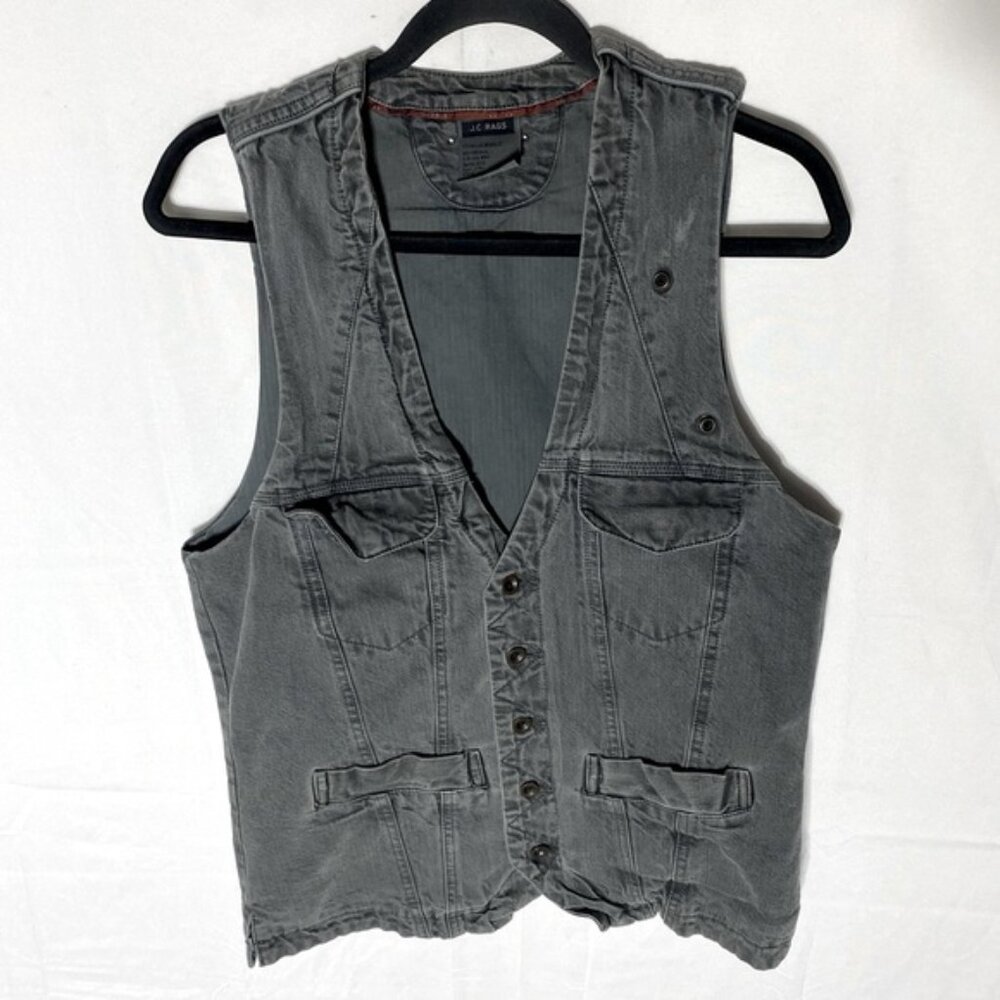 JC Rags Grey Denim Button Front Jean Vest M
